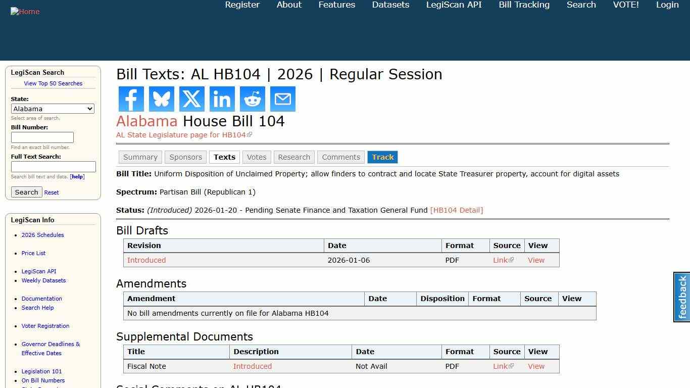 Bill Texts: AL HB104 2026 Regular Session LegiScan